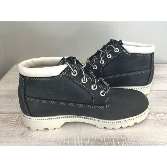 Vintage Timberland Navy Blue Nubuck Leather Chukka Boots White Soles Size 7.5M - Picture 3 of 10